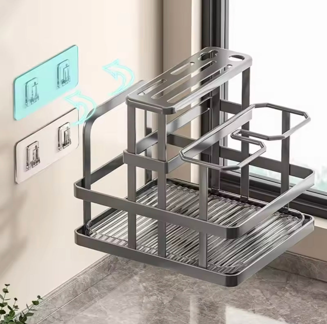 Wall Mounted Cutlery Organizer, Cutlery Organizer With Drain Shelf, Metal Drain Storage Rack Wall Mounted Cutlery Organizer, Cutlery Organizer With Drain Shelf, Metal Drain Storage Rack